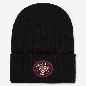 Handle with Care black cuffed beanie